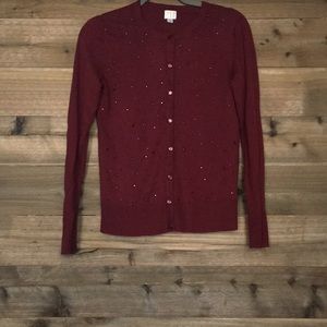 Maroon Cardigan with rhinestone detailing